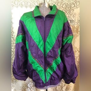 Vintage green purple color block 90s windbreaker retro hipster soft large